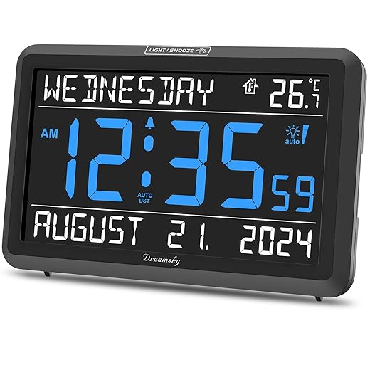 DreamSky Large Digital Clock with Date and Day of Week Electric Desk Clock for Seniors Elderly