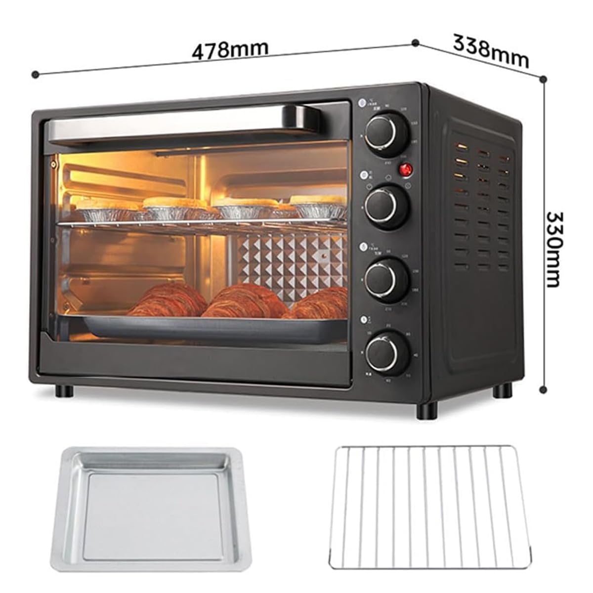 Four à pizza électrique d'intérieur 1500 W, double four commercial, température réglable de 90 à 230 °C, chauffage rapide en acier inoxydable, four multifonction pour la maison et le restaurant
