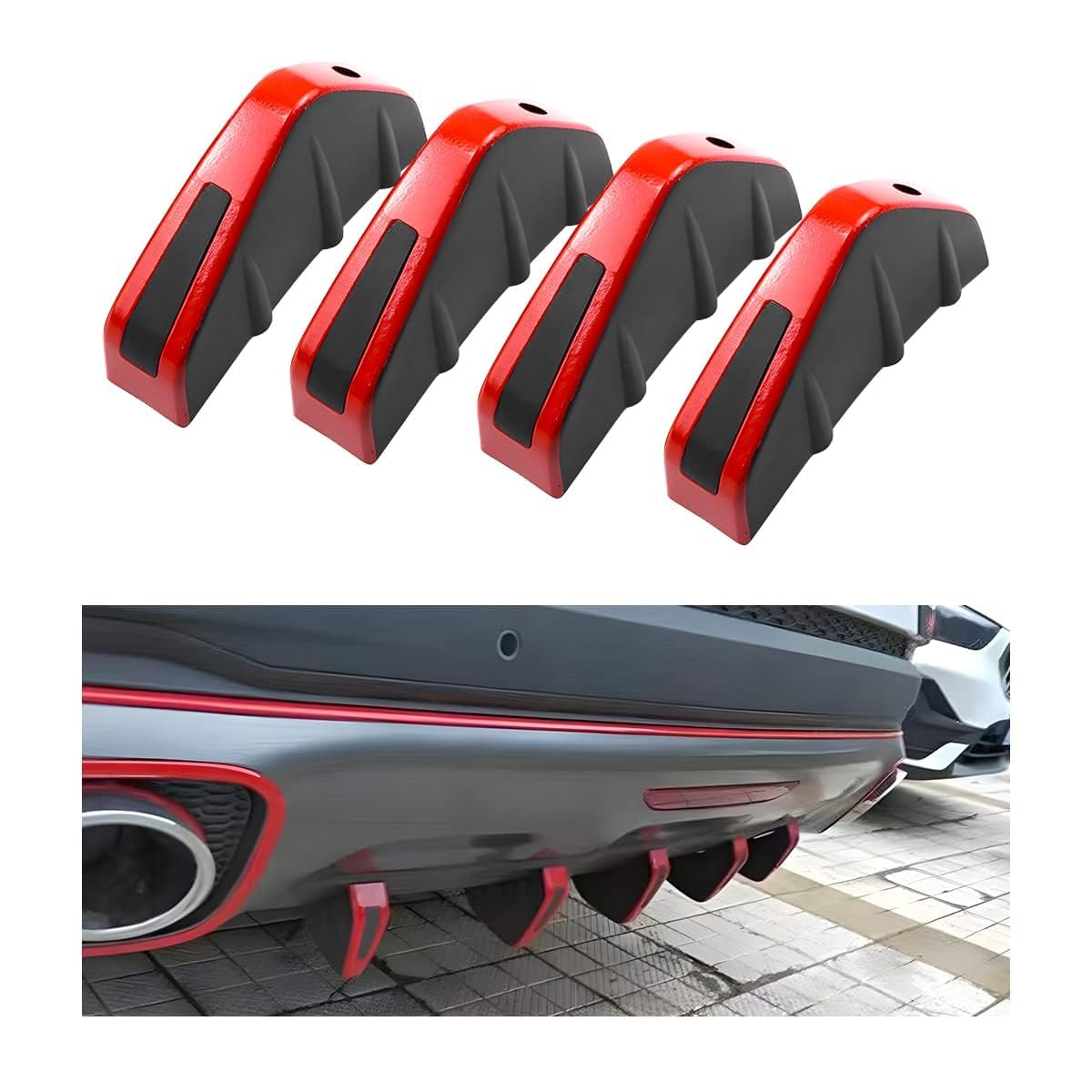 R-timer 4 Pcs Rear Bumper Diffuser Wing for Audi Q4 e-tron 2021-2026, Shark Fin Spoiler Lip Aerodynamic Body Kit Vehicle Exterior Modification,A