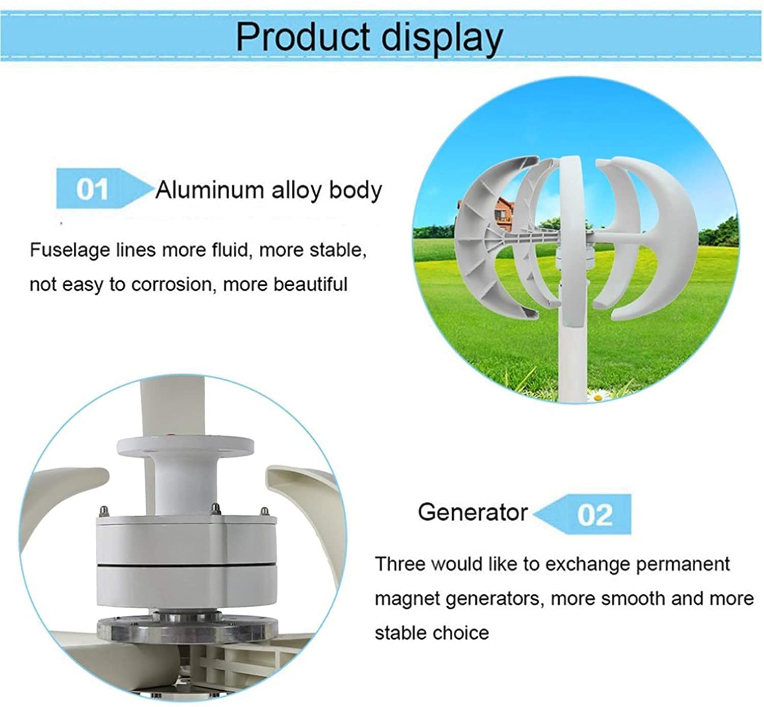 Type de Lanterne 300W Essieux verticaux à 5 pales Petites éoliennes domestiques à Utiliser utdr, générateur d'alimentation 12V Petites éoliennes domestiques à Utiliser utdr et Jardin, 24V (12V)