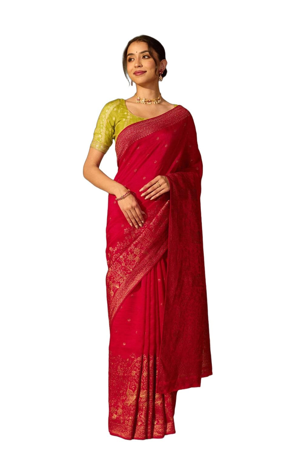 Dark Pink Woven Pure Viscose SareeWith Unstitched Blouse(SAPP01AE1708-Dark Pink)-image-48