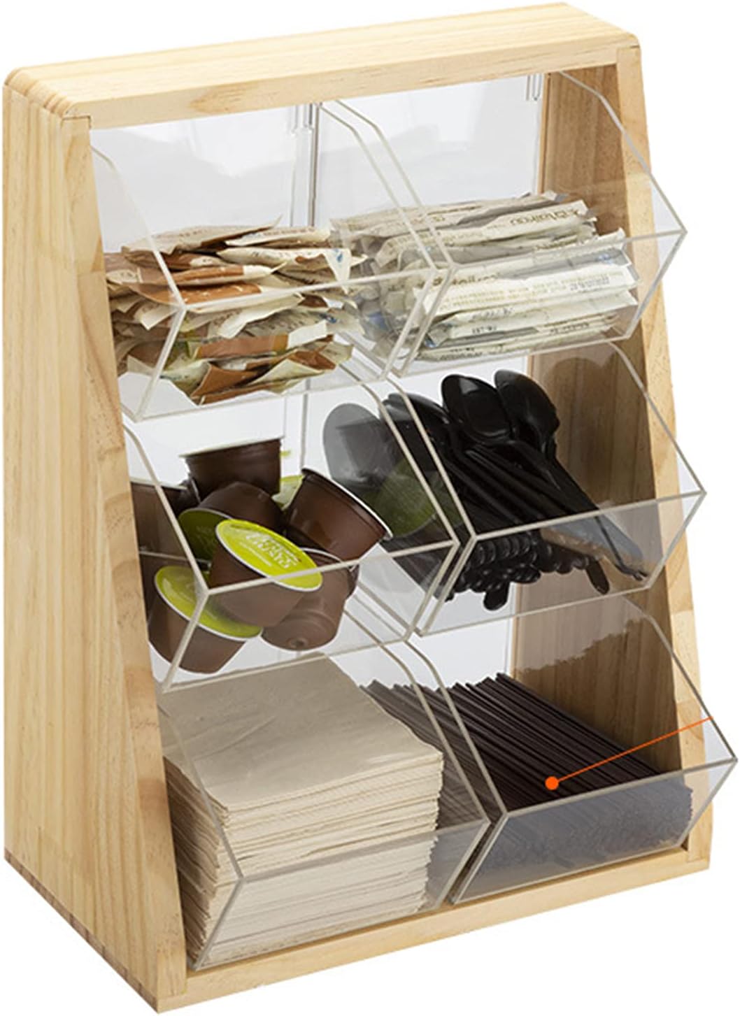 AIZYR Wooden Coffee Condiment Organizer – Countertop Storage Organizer Coffee Accessories Storage Holder for Creamers, Sugars, Tea Packets,A