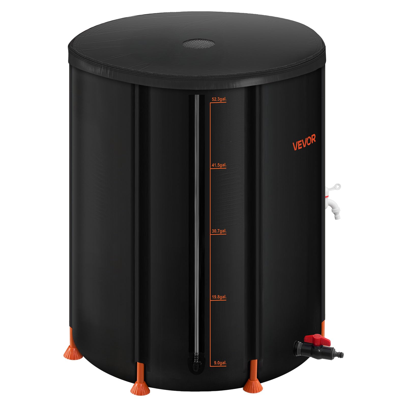 VEVOR Barril de Lluvia Plegable, Barril Portátil de 201 L de PVC 1000D para Recolección de Agua de Lluvia, Contenedor de Almacenamiento de Agua para Jardín con Grifo y Kit de Desbordamiento, Negro