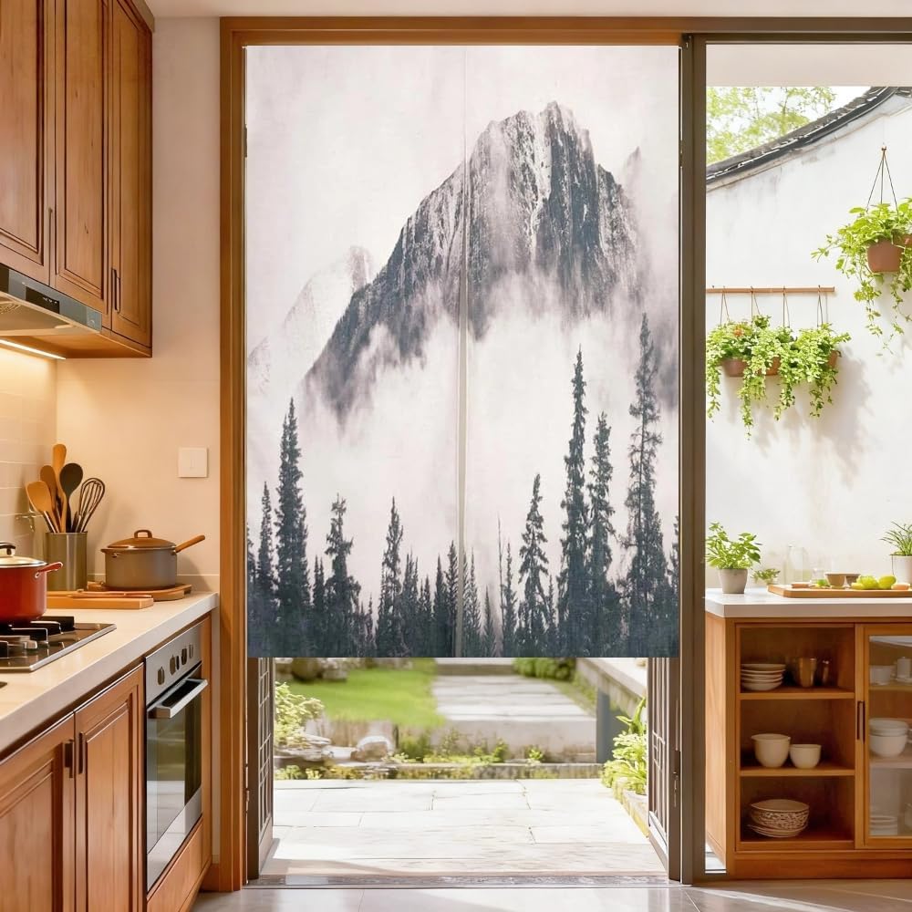 MYRU National Parks Japanese Noren Curtain Mountain Doorway Curtain Tapestry (33 by 59 Inch,Mountain)