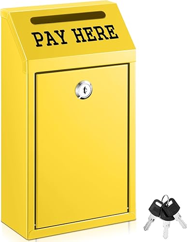 Miniatura 28 de Caja de dinero segura para recolección de dinero, caja de donación de metal con cerradura para montaje en pared preperforado, buzón de entrega de