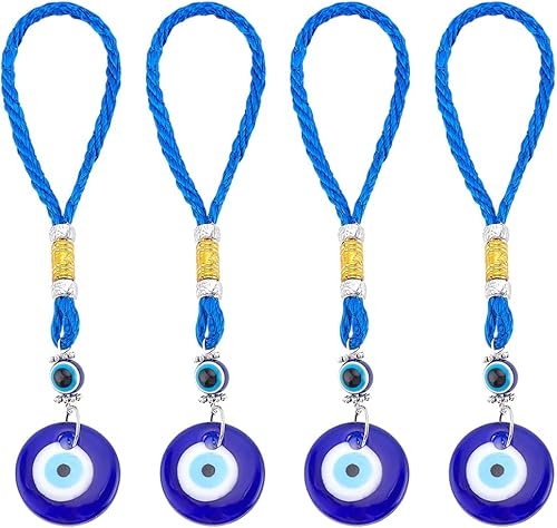 WEBEEDY 4 piezas de adornos colgantes de mal de ojo para el mal de ojo azul para espejo retrovisor, dije de ojo turco para marco de puerta de