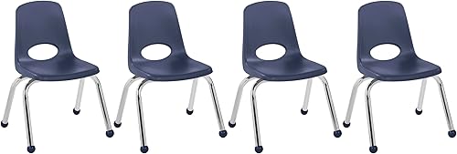 Miniatura 20 de FDP 10380-BK - Silla escolar apilable de 14 pulgadas, asiento apilable para estudiantes con patas de acero cromado y deslizadores de bolas