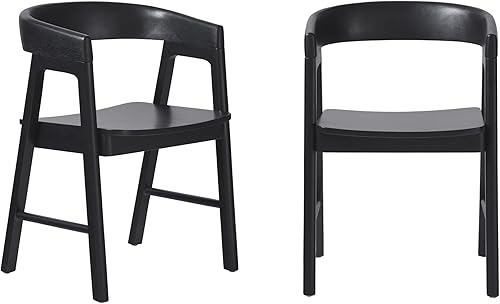 Ezra - Silla de comedor moderna de madera maciza con respaldo redondeado, color negro (juego de 2)