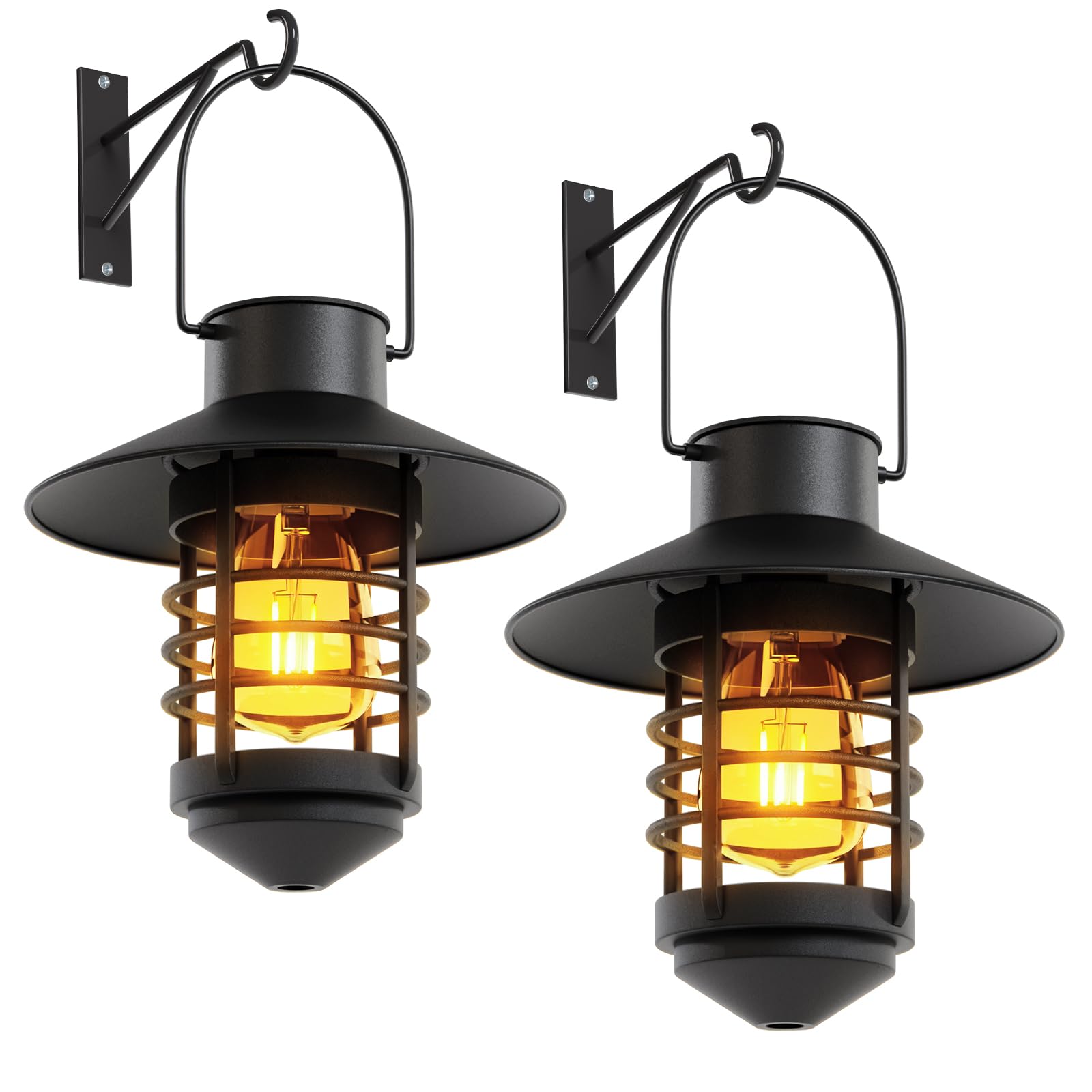 Photo 1 of 2 Pack Solar Lanterns Outdoor Waterproof, Hanging Decorative Patio Lights with Wall Hooks, Solar Lights for Garden, Yard, Porch, Gifts for Family, Women, Mom