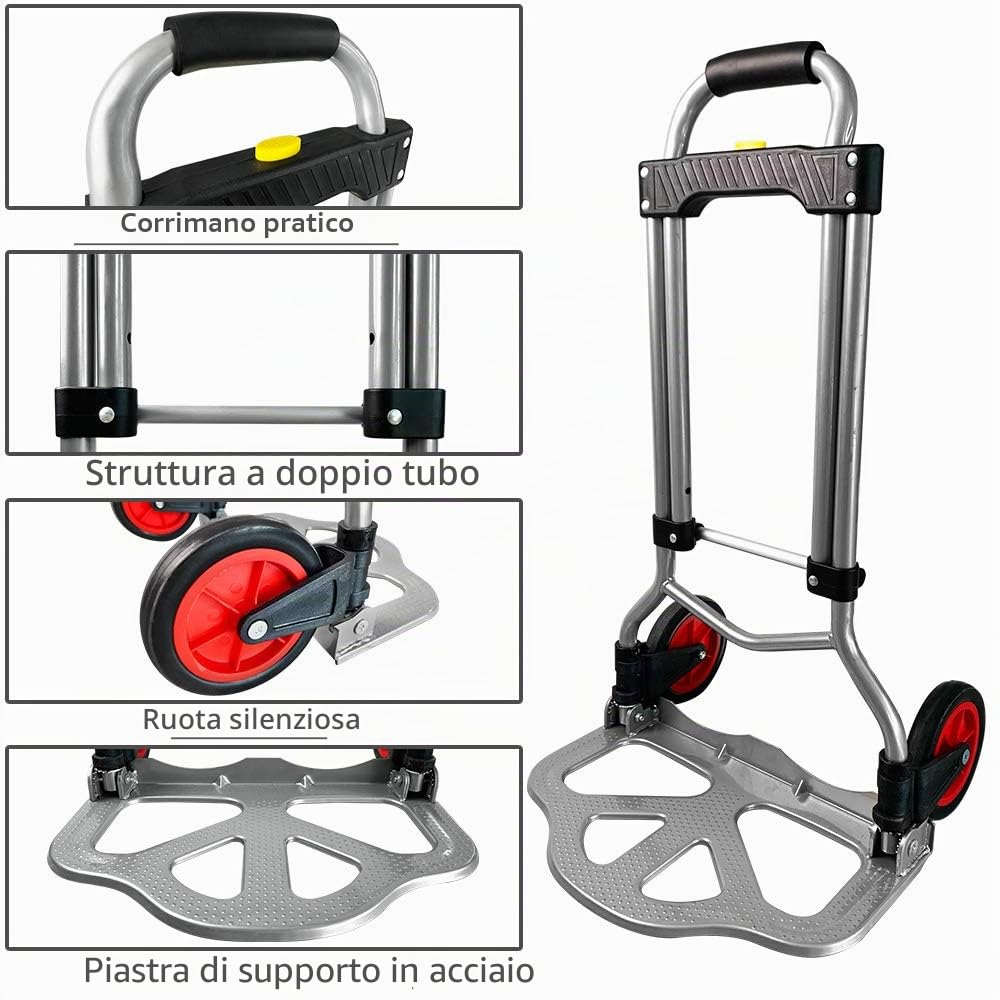 Froadp Carrello Portapacchi Pieghevole in Acciaio con Maniglia e Ruote Regolabili in Altezza Scalabile Fino a 60 kg di Portata Furgone per Trasporto Bagagli Campeggio Picnic Viaggi Shopping