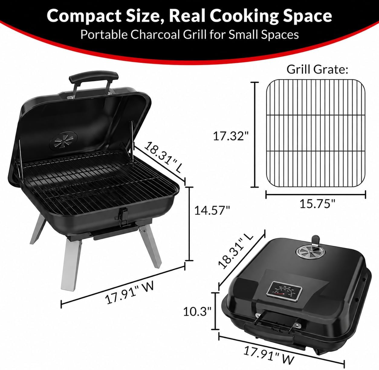 Portable Charcoal Grill, Small Foldable Outdoor Camping Tabletop BBQ Grill