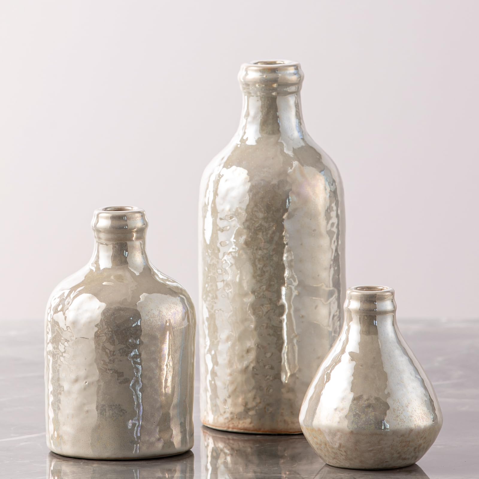 Vase en céramique blanc en lot de 3 pour décoration de table et salon moderne