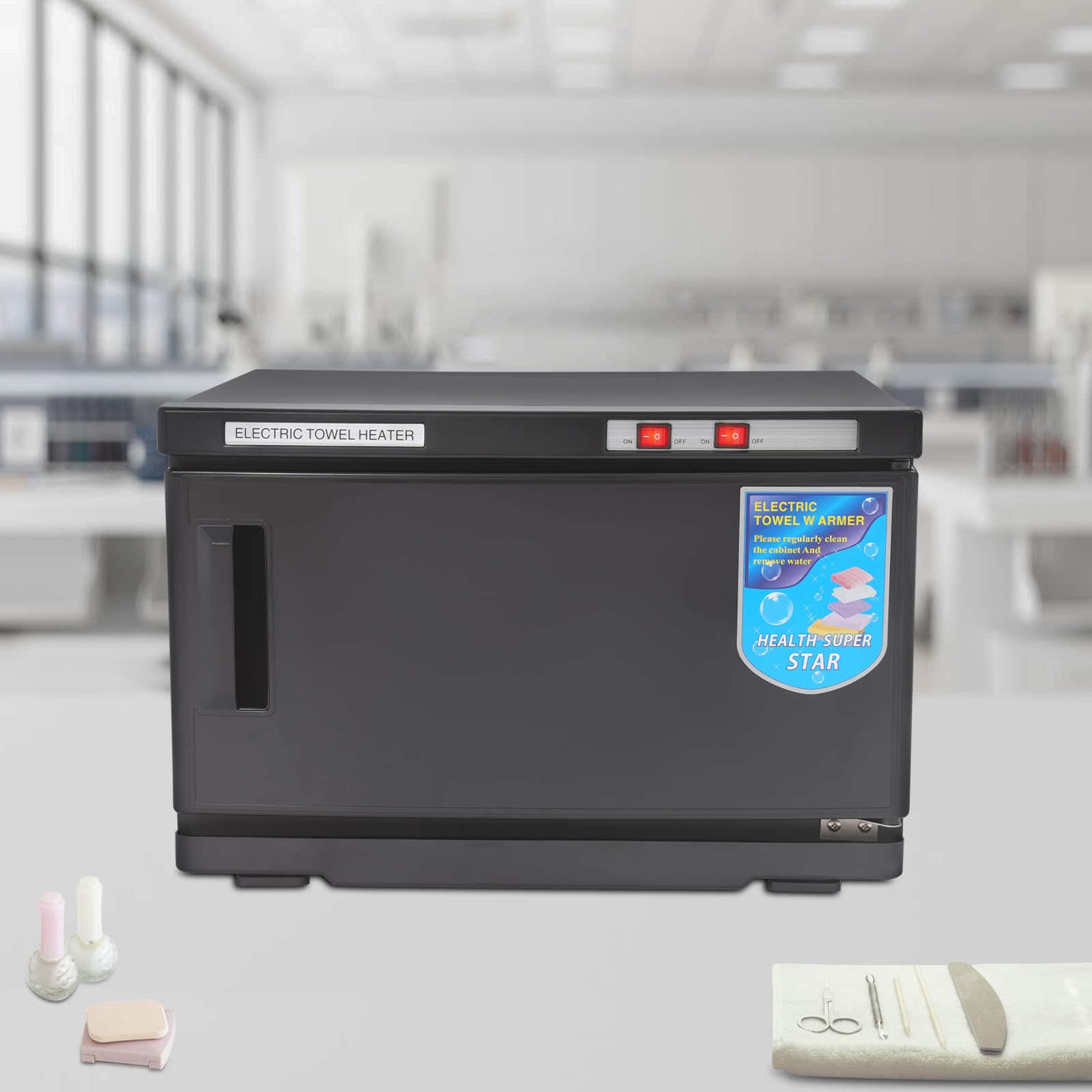 Asciugamano sterilizzatore armadio asciugamano caldo 25 l per casa hotel spa palestra panno in acciaio inox disinfezione e riscaldamento con 220 V potenza 70 °C temperatura di funzionamento (nero)
