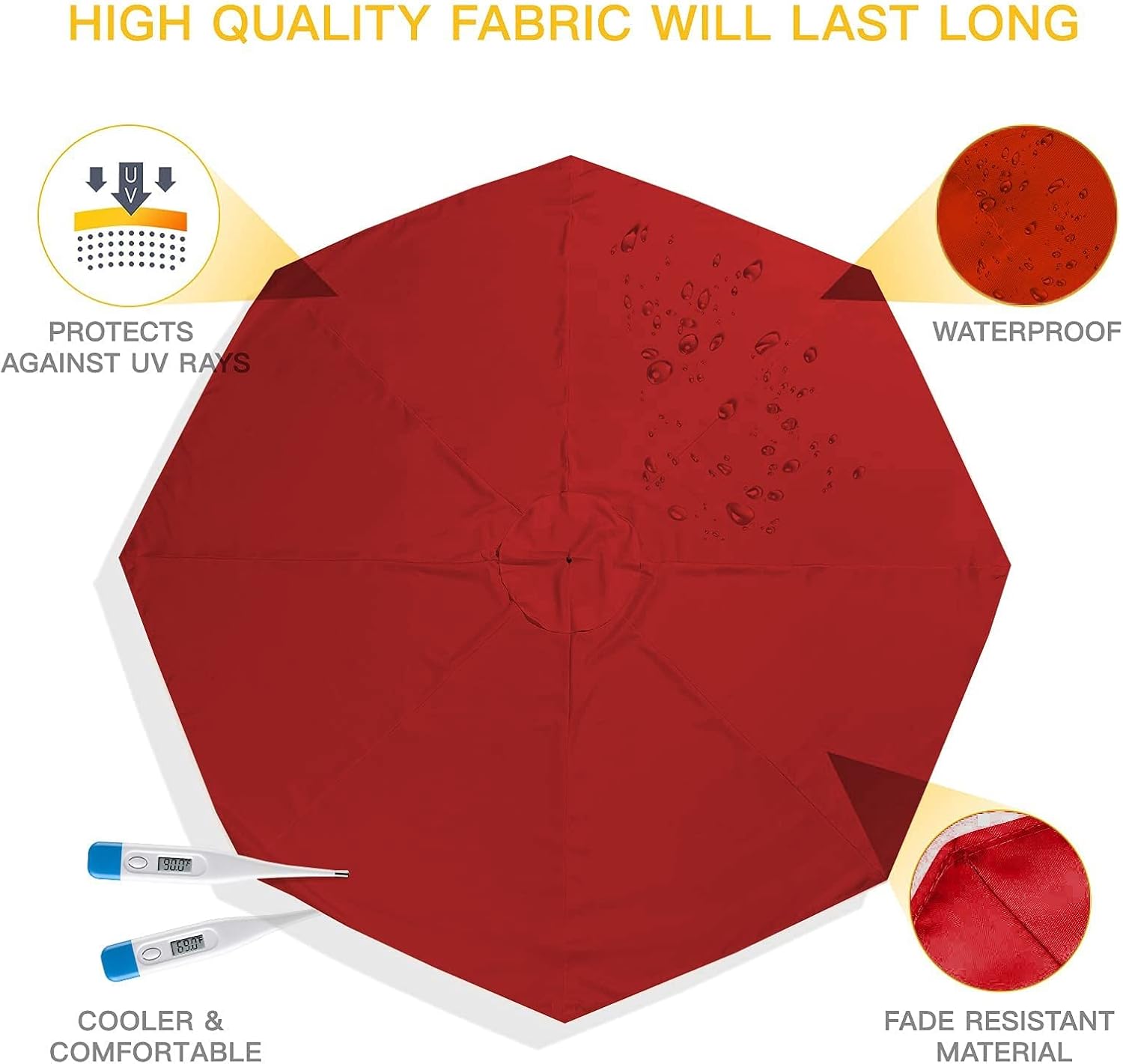 Patio Umbrella Replacement Canopy Square Cantilever Top Cover Outdoor,Patio Umbrella Replacement Canopy 3m UV Protection Polyester Fabric 12 Ribs Outdoor Table Umbrella Sun Shade Cover Paras