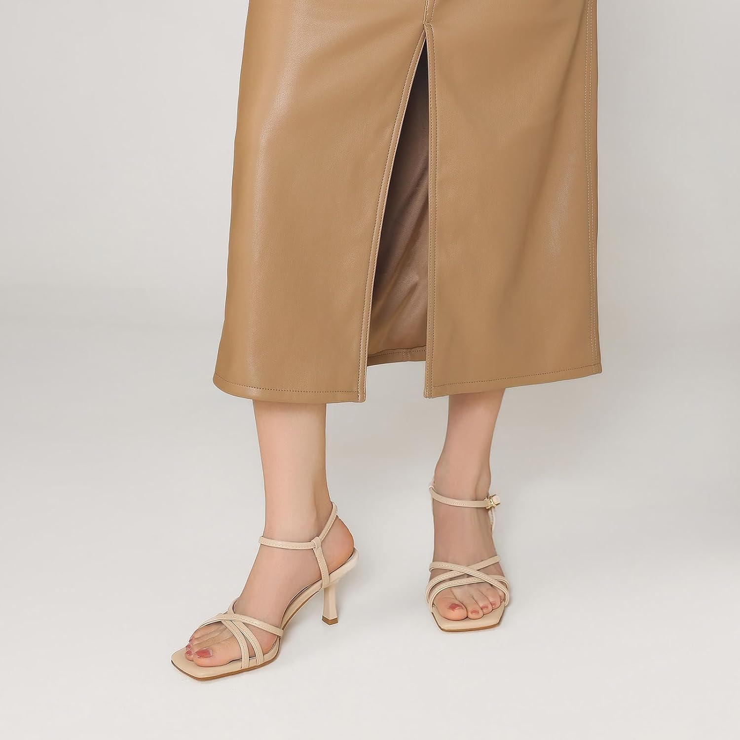 Women's Sandals Square Open Toe Kitten Heels Strappy Ankle Strap Heeled Sandals for Women Comfy Weddings Shoes - Image 4