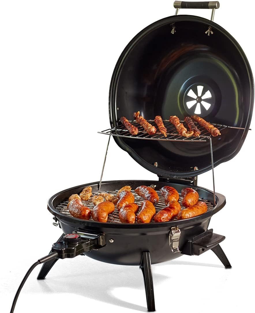 Barbecue Électrique Senya 2 En 1 Sur Pied Et Table - Plaque Fonte Aluminium 2200W SYCK-G043 Gris