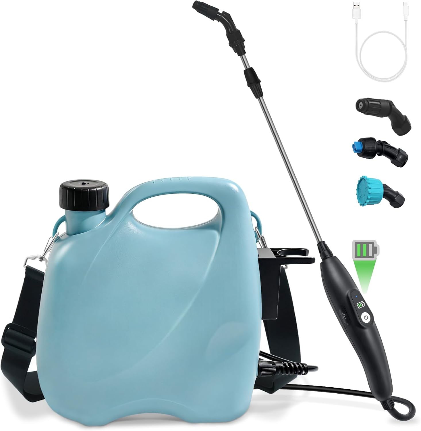 Battery Powered Sprayer 2 Gallon, Electric Garden Sprayer in Lawn with 3 Mist Nozzles, USB Rechargeable Handle, Retractable Wand, Yard Pump Sprayers with Adjustable Shoulder Strap for Plants
