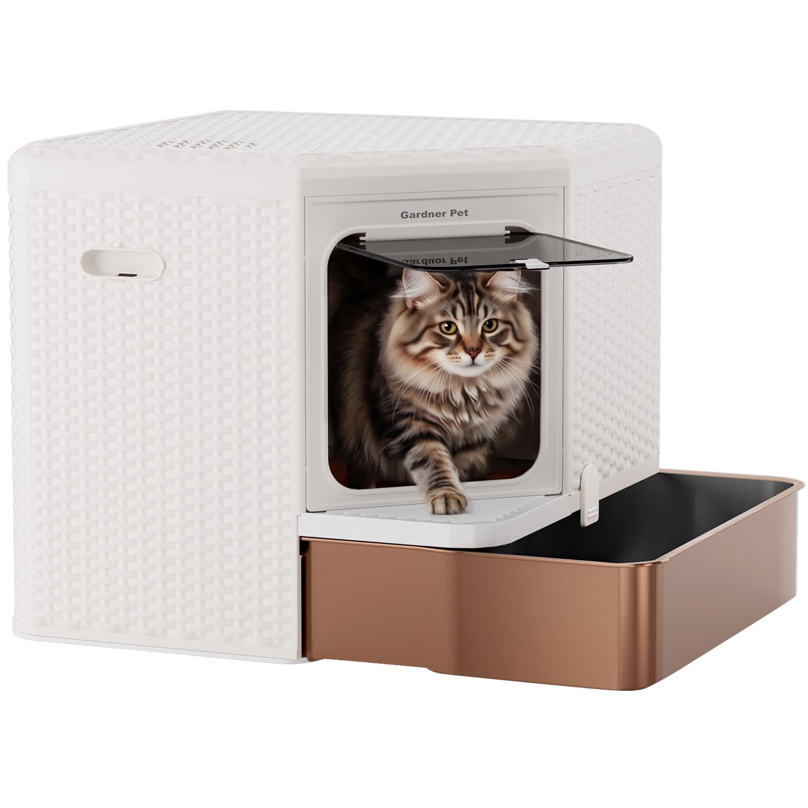 Gardner Pet Extra Large Cat Litter Tray, Odor-Resistant Enclosed Cat Litter Box with Stainless Steel Tray, Removable Bottom Compartment Tray, Easy Cleaning, Suitable Cats, White