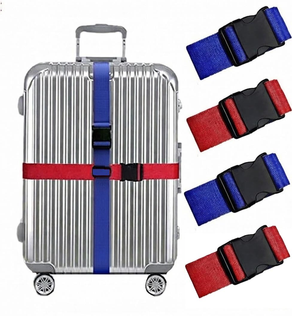 4 Pack Luggage Straps (Blue+Red) 2inchx6.5ft, Secure Your Belongings While Travel, Premium Accessory for Travel Bag Closure, Fits to of Luggage Trolley Bags-image-47