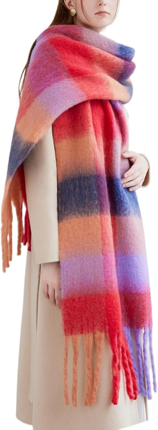 Chunky Scarf for Women Winter Plaid Thick Warm Long Shawl Wraps Cold Weather Big Christmas Fashion Blanket Scarves