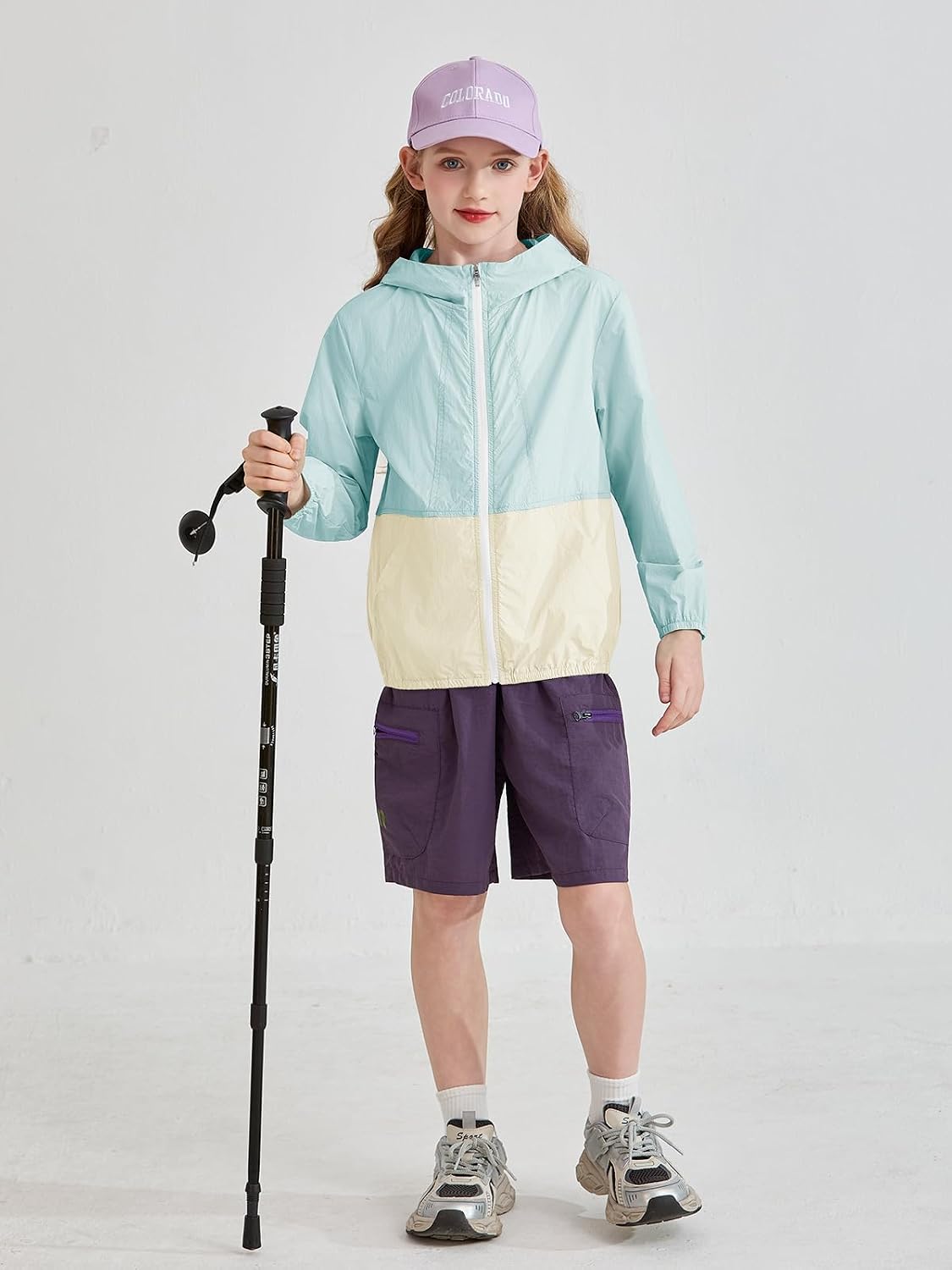 Haloumoning Girls Hooded Jacket Kids Lightweight Color Block Sun Protection Jackets 5-14 Years