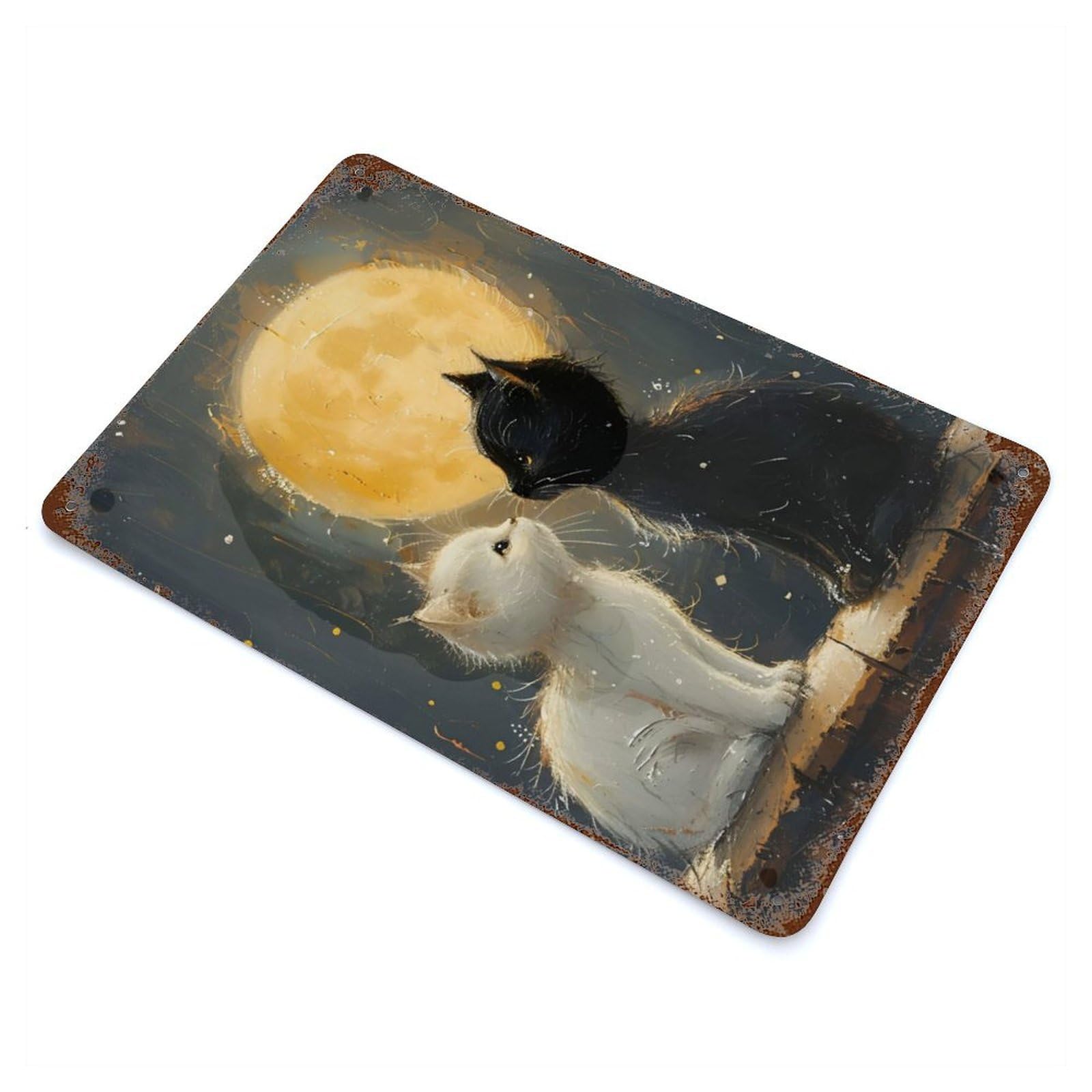 Garage Style Moonlight Cat Companions Decorative Tin Sign 11.8"x7.9", Farmhouse Wall Decor for Bar And Workshop