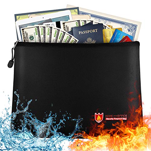 Large Fireproof Document Bag - 13.7”x 9.8” Water Resistant Fireproof Pouch, Fireproof Safe Storage Money Bag for A4 Document Holder,Cash,File,Tablet,Passport and Valuables