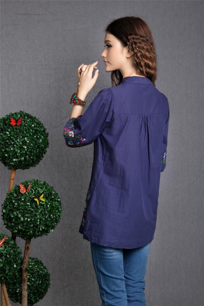 Kafeimali Women's Mexican Blouse Embroidered Peasant Dressy Tops 3/4 Sleeve - Image 2