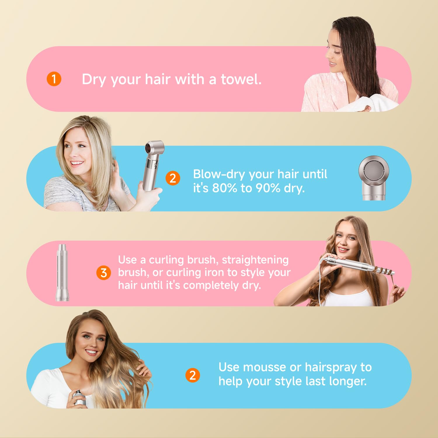 [140000 RPM]Warmluftbürste [6 in 1] Air Styler & Föhnbürste, Hochtouriger negative Ionen Haartrockner schnell trocknend, Warmluftbürste Set mit Auto-Air Locken, Volumizer, Rundbürstenföhn, Glätteisen