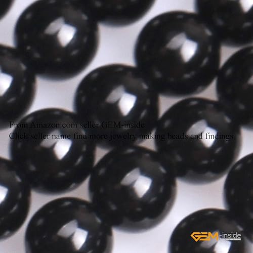 Miniatura 801 de GEM-Inside - Cuentas sueltas de piedra de lava negra natural de 0.315 in para hacer joyas, 15 pulgadas Cordierita de grado A