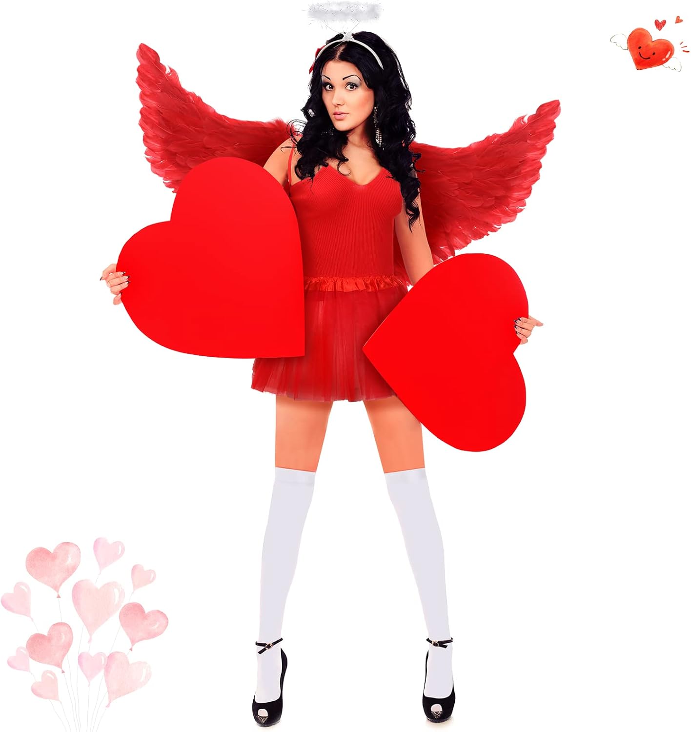 Jiuguva 9 Pcs Cupid Bow and Arrow Set Halloween Cupid Costume for Women Halloween Cosplay