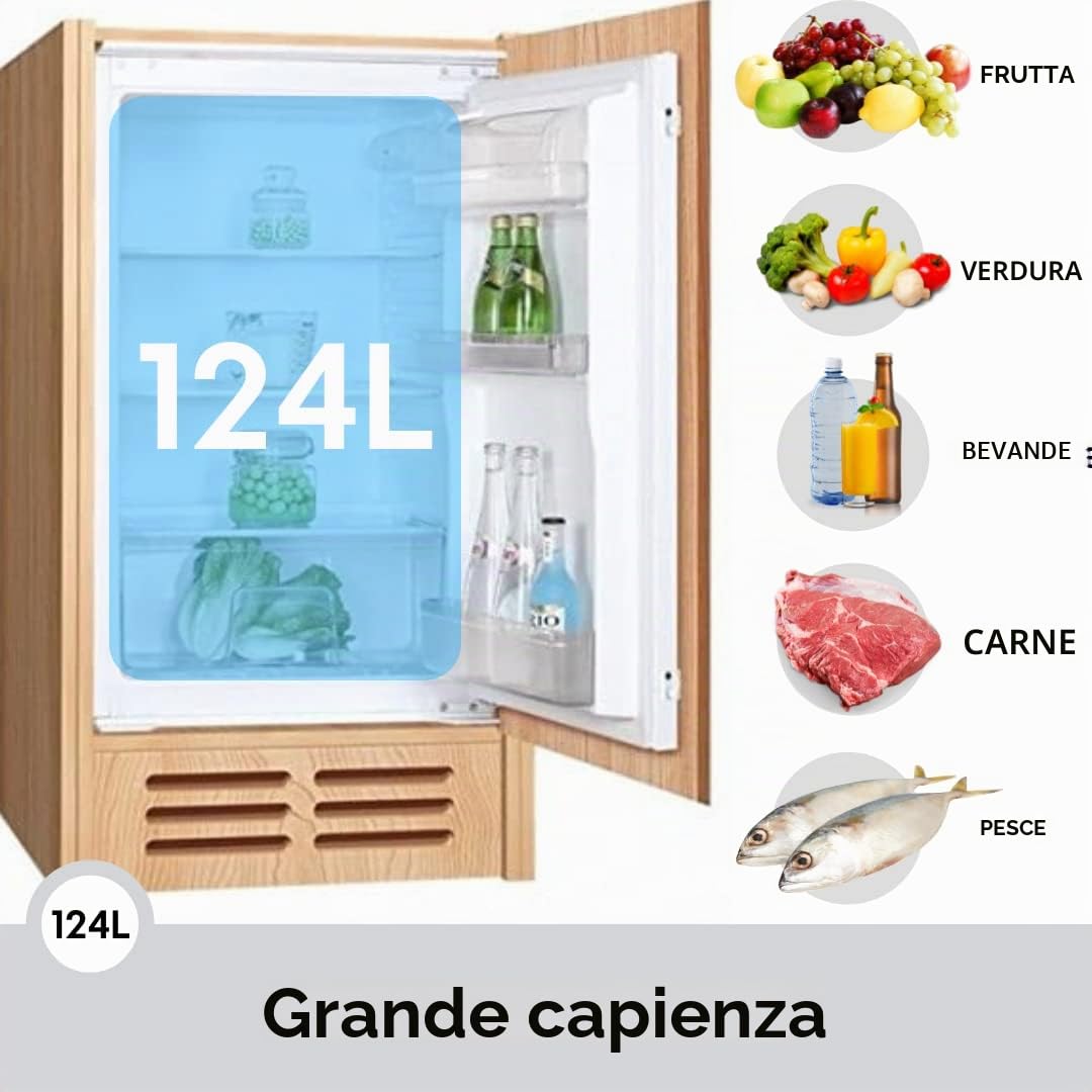 PKM Frigorifero da incasso KS130.0A++EB senza congelatore, 87 x 54 cm, capacità utile 124 litri, funzionamento silenzioso 39 dB, fermata della porta sostituibile, consumo di energia 92 kWh/anno,