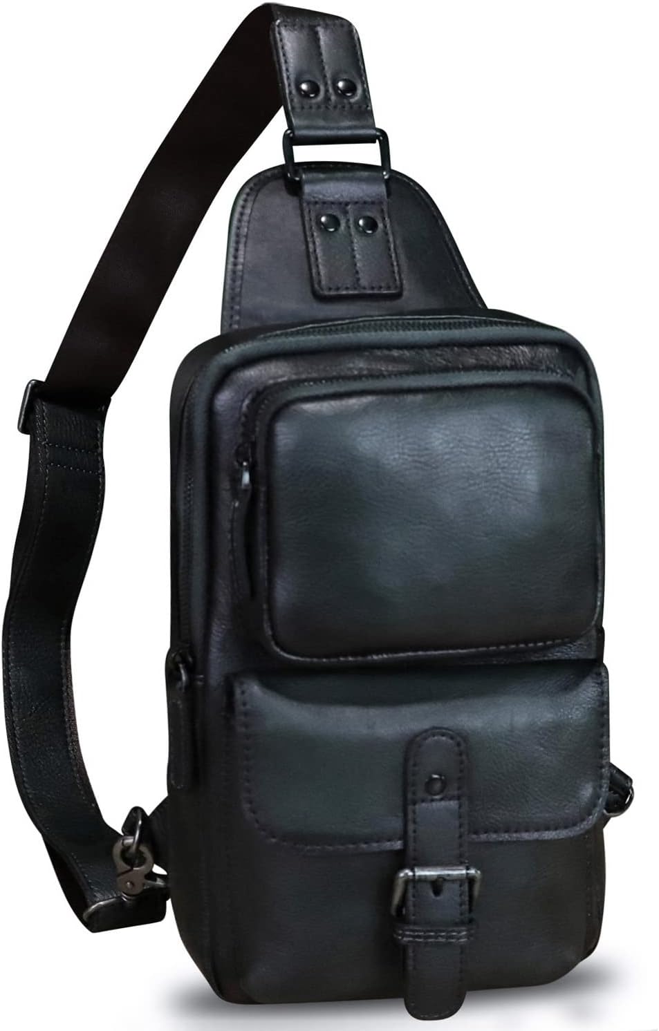 LRTO Genuine Leather Sling Bag Crossbody Motorcycle Bag Handmade Hiking Chest Daypack Retro Shoulder Backpack