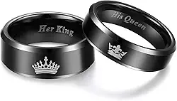 Aliança de casamento de tungstênio preta Her King His Queen com largura 6 mm 8 mm tamanho 6-13 (preço separado)