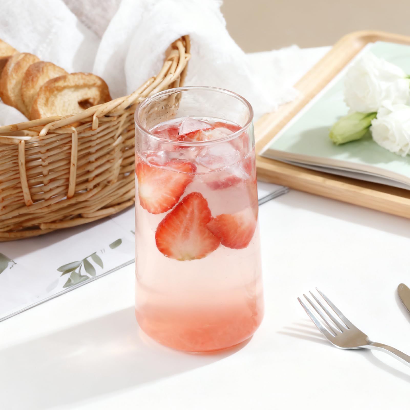 Wlasss Wassergläser, 6 Stück, große Trinkgläser, transparent, leicht, Glasgeschirr-Set für Saft, Eistee, Mojito, Küche und Bar
