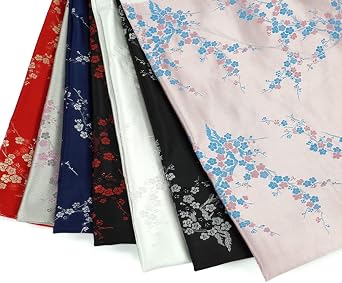 Tong Gu Chinese Plum Blossom Embroidery Satin Fabric Floral Jacquard Faux Silk Brocade Cloth White, 30x39 in/75x100 cm