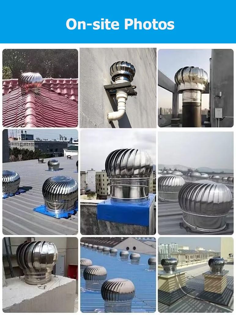 3 6 8 10 18 39 En Acero Inoxidable Sin Alimentación Ventilador De Techo Ventilador De Ático, Ventilador De Turbina De Techo Tapas De Capucha Chimenea Giratorias(350mm/13.8in)