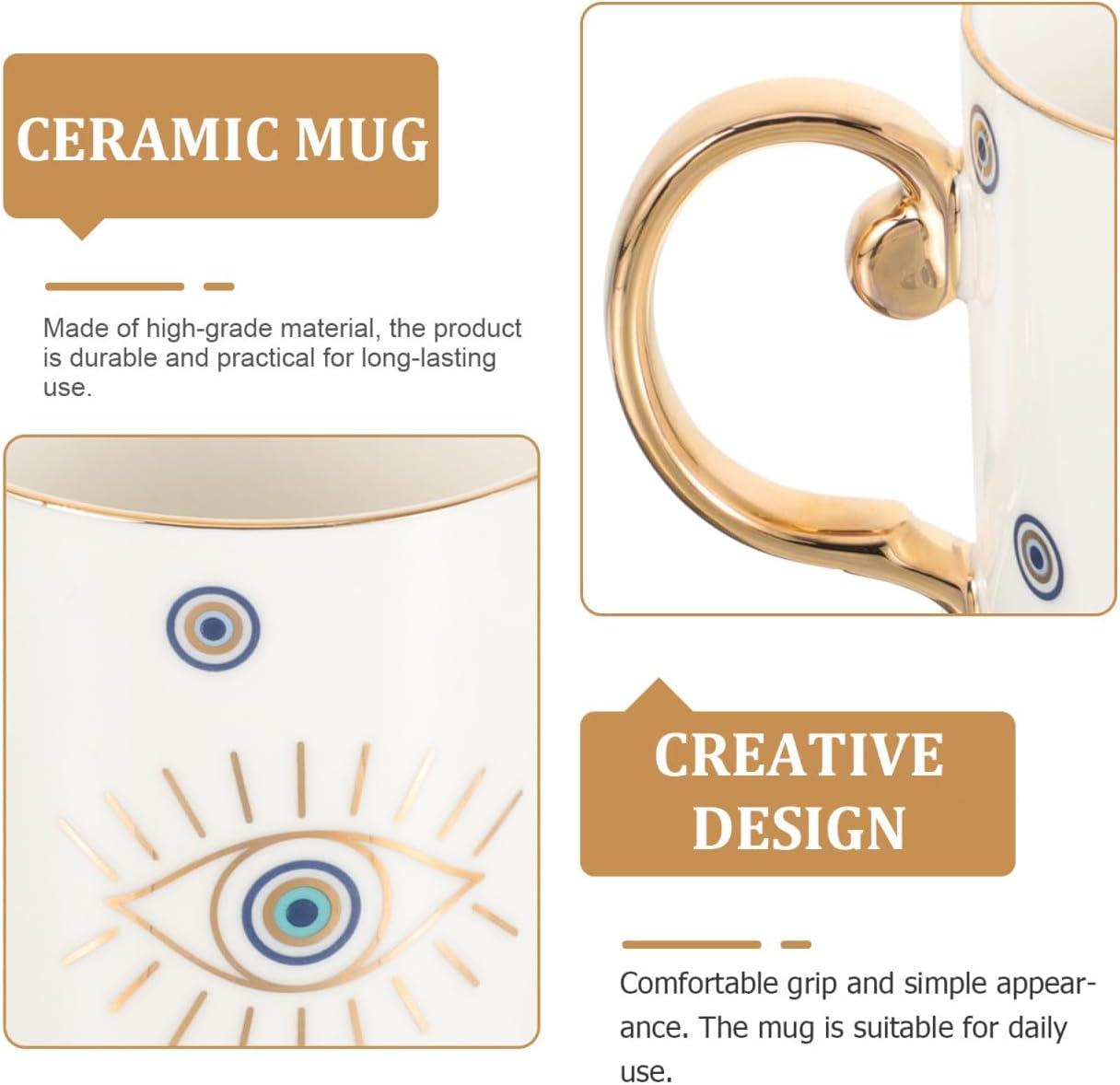 DOITOOL Ceramic Evil Eye Coffee Mug Turkish Coffee Cup with Handle Boho Eyes Tea Cups Arabic Greek Drinking Glasses Dishwasher Safe (Random Pattern)
