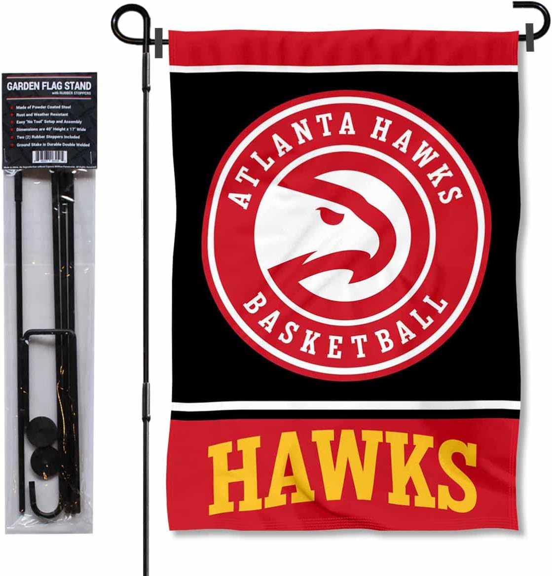 Atlanta Hawks Black Garden Flag and Pole Stand Holder