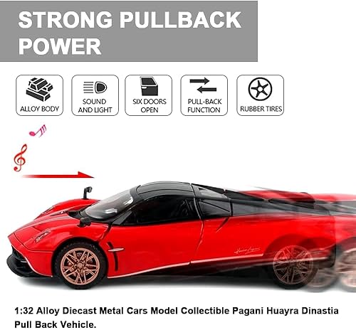 Miniatura 5 de 1 Juguete modelo de coche deportivo Pagani de aleación con iluminación y música, función de tracción, regalo para niños, niños y niñas, perfecto