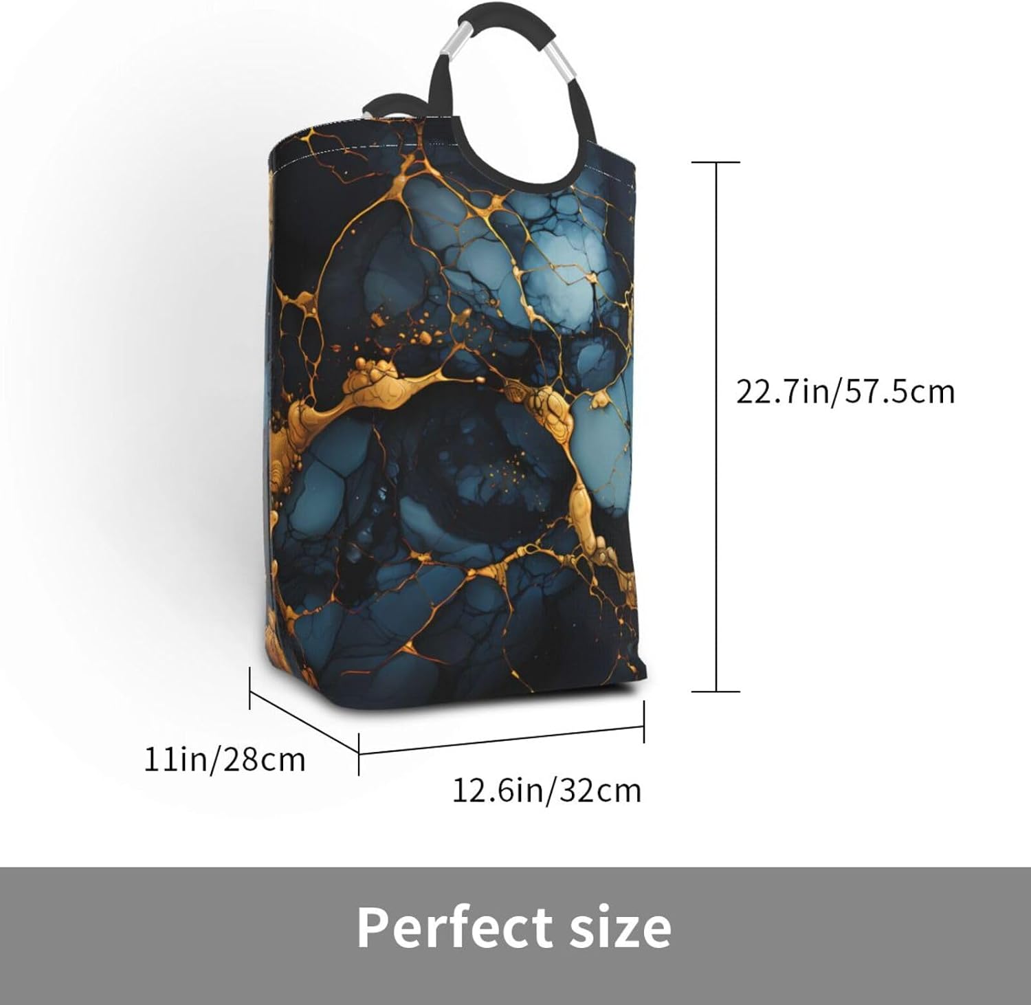 Black Gold Marbled Foldable storage bag, 50L capacity, suitable for laundry room, dormitory bedroom, dirty clothes storage basket.