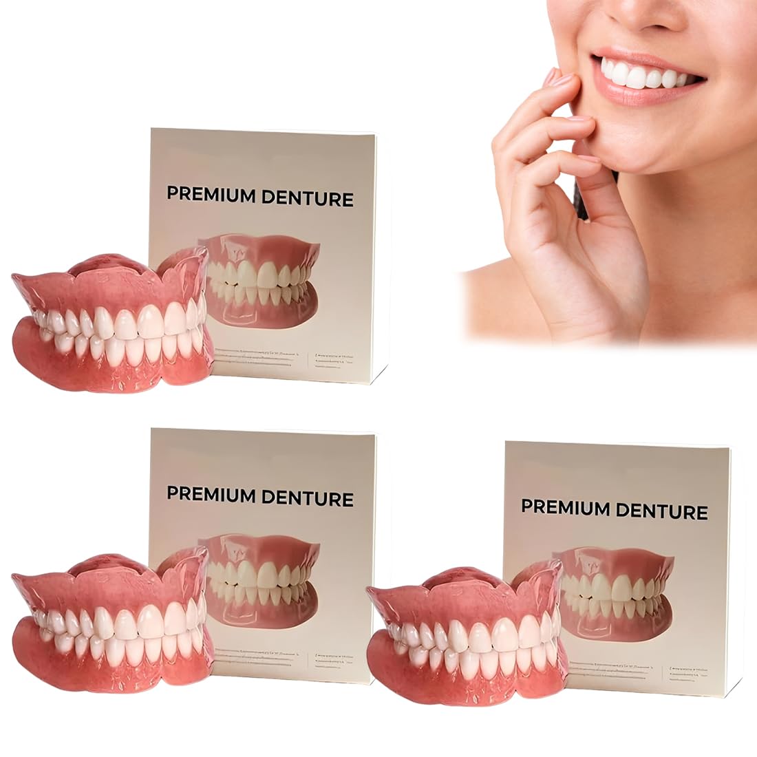 3 Set Prothese Dentaire À Clipser,Dents Amovibles À Clipser, Dentier Silicone Avec Palais, Dentier Silicone Souple, Pour Toutes Les Occasions Sociales(C)