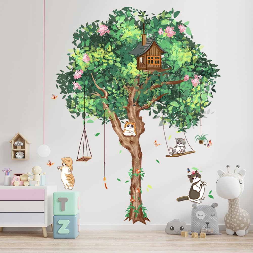 Buiory Woodland Animals Large Tree Wall Stickers - 2-Pack Forest Decals For Nursery, Kids Bedroom, Living Room (11.8" X 35.4" Each) - View #14
