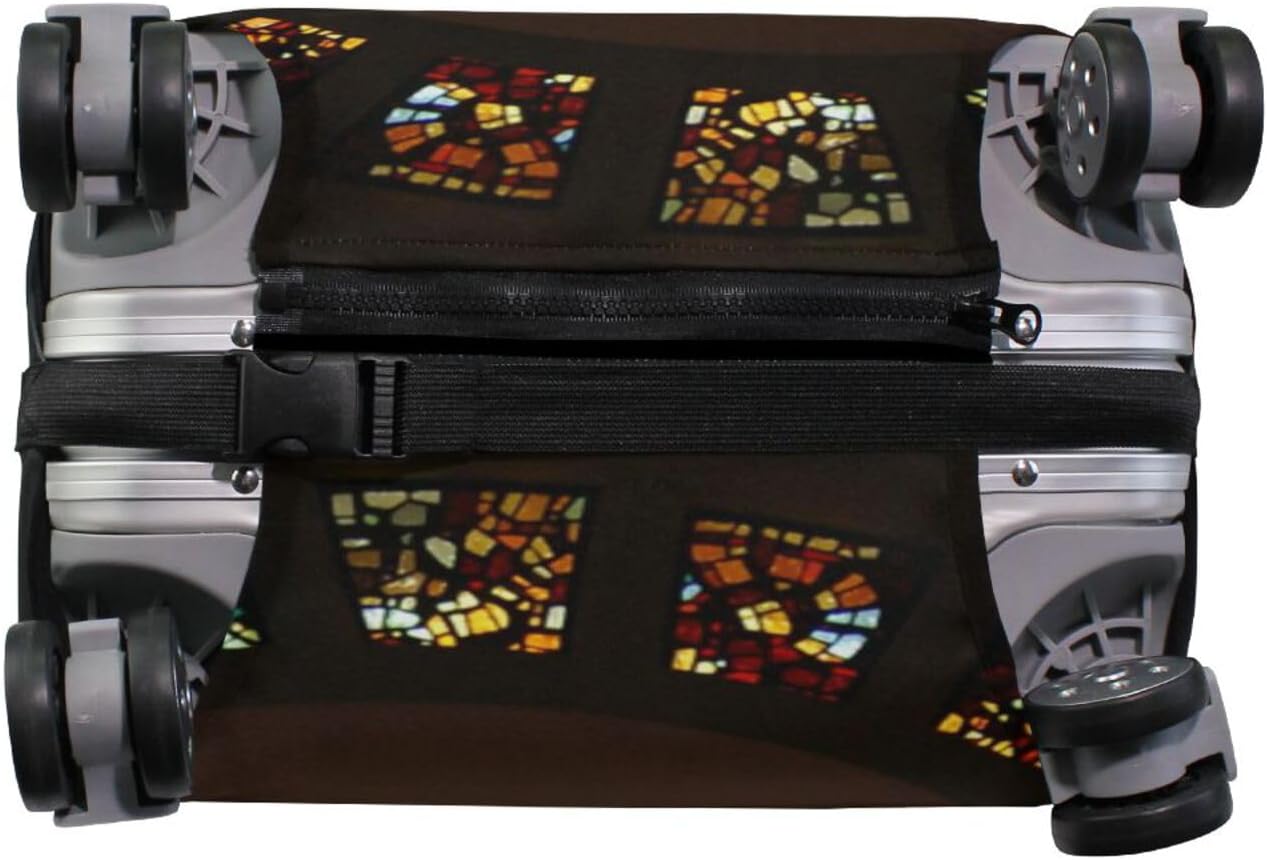 Suitcase Cover Elastic Washable Luggage Cover Protector for Travel Teen Boys Girls Women Men Fit 26-28 Inch Luggage Stained Glass