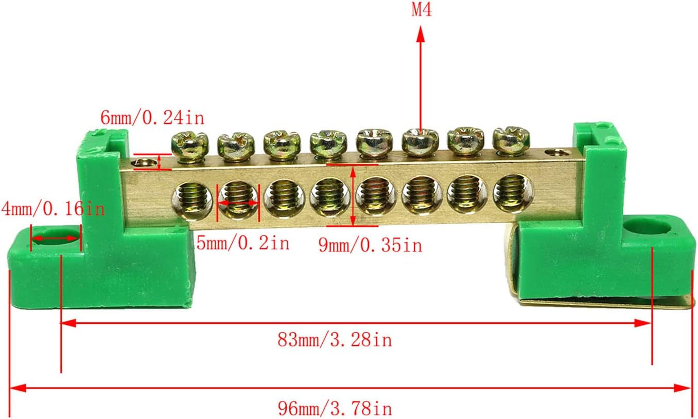 RLECS 2pcs 8 Positions Terminal Bus Bar Terminal Block Brass Wire Screw Terminal Grounding Strip Bus Bar Block, Green