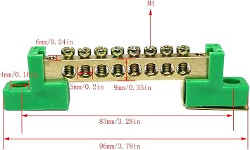 RLECS 2pcs 8 Positions Terminal Bus Bar Terminal Block Brass Wire Screw Terminal Grounding Strip Bus Bar Block, Green