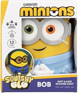 Paladone Minions Bob SquishyGlo Silicone Night Light, Officially Licensed Soft Touch Rechargeable Lamp with Auto-Off Timer for Bedrooms & Home, Kids & Adults | Soft Squishy Silicone Design Rechargeable Cordless Lamp Auto-Off Timer For Bedtime Comfort