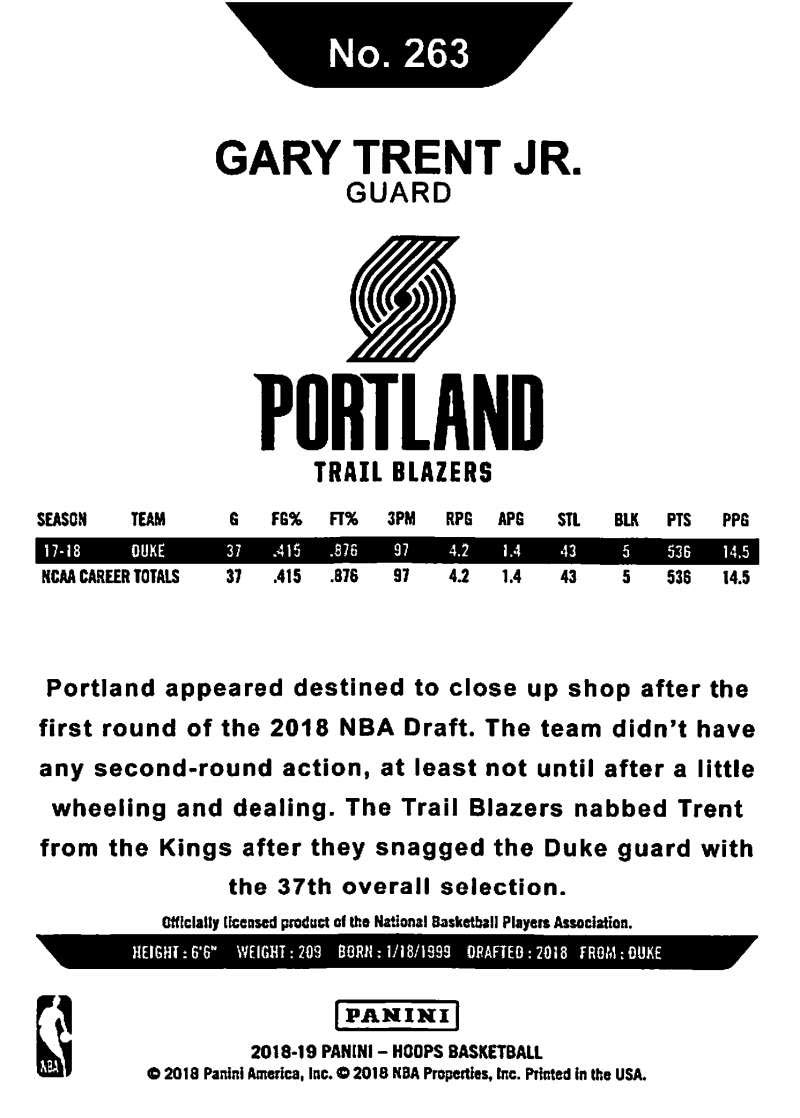 Amazon.com: 2018-19 NBA Hoops Basketball #263 Gary Trent Jr