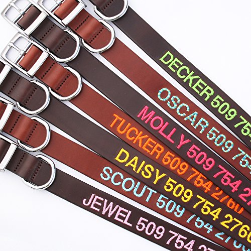 Gotags Personalized Leather Dog Collar, Custom Embroidered With Pet Name And Phone Number, Soft Leather With Rounded Edges For Comfort Fit In Small, Medium, Or Large; Male Or Female Dogs #TOP1