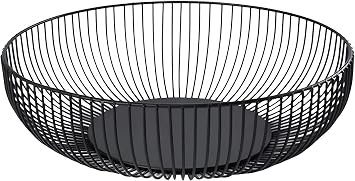 Fruit Bowl for Kitchen Counter, Black Wire Fruit Bowl, Metal Countertop Fruit Basket, 11 Inches Round Holder for Lemon, Banana, Candy, Snack in Office Round C